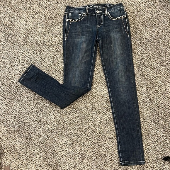 LA IDOL Jeans heavy stitching jewels pockets - Picture 1 of 3
